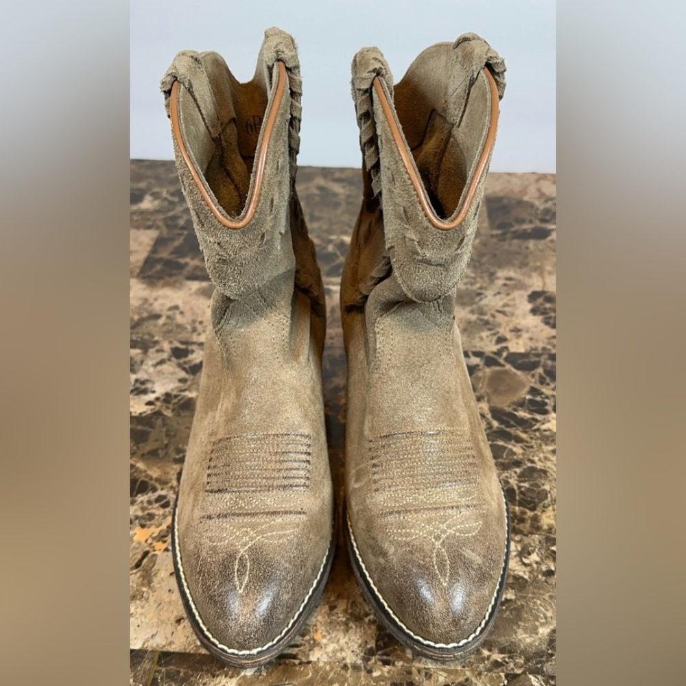 Ariat Women's Leather Round Up Rianda Western Cowgirl Boots Taupe Suede Brown - Picture 3 of 16